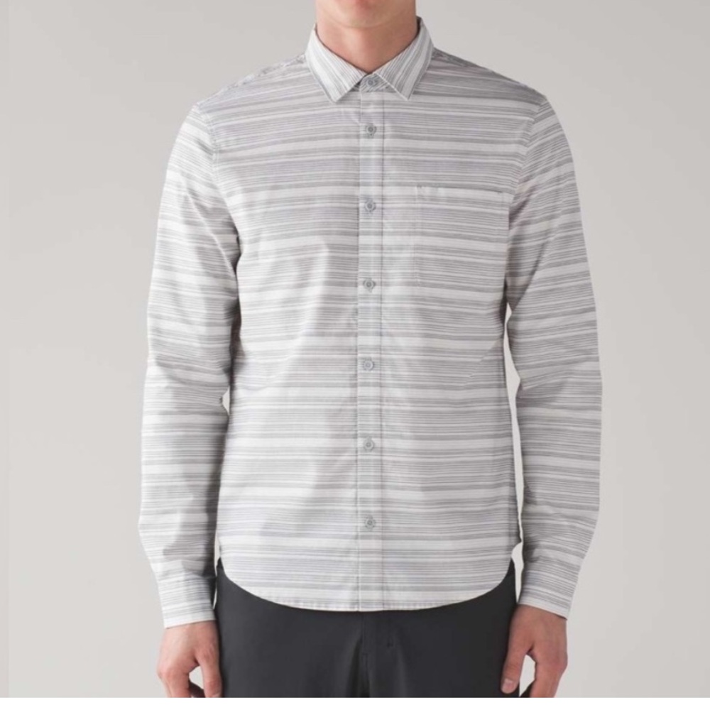 Lululemon Commission Long Sleeve Buttondown Qwick Oxford Shirt Medium Stripe